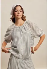 Listicle Striped Blouse With Embroidery