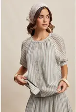Listicle Striped Blouse With Embroidery