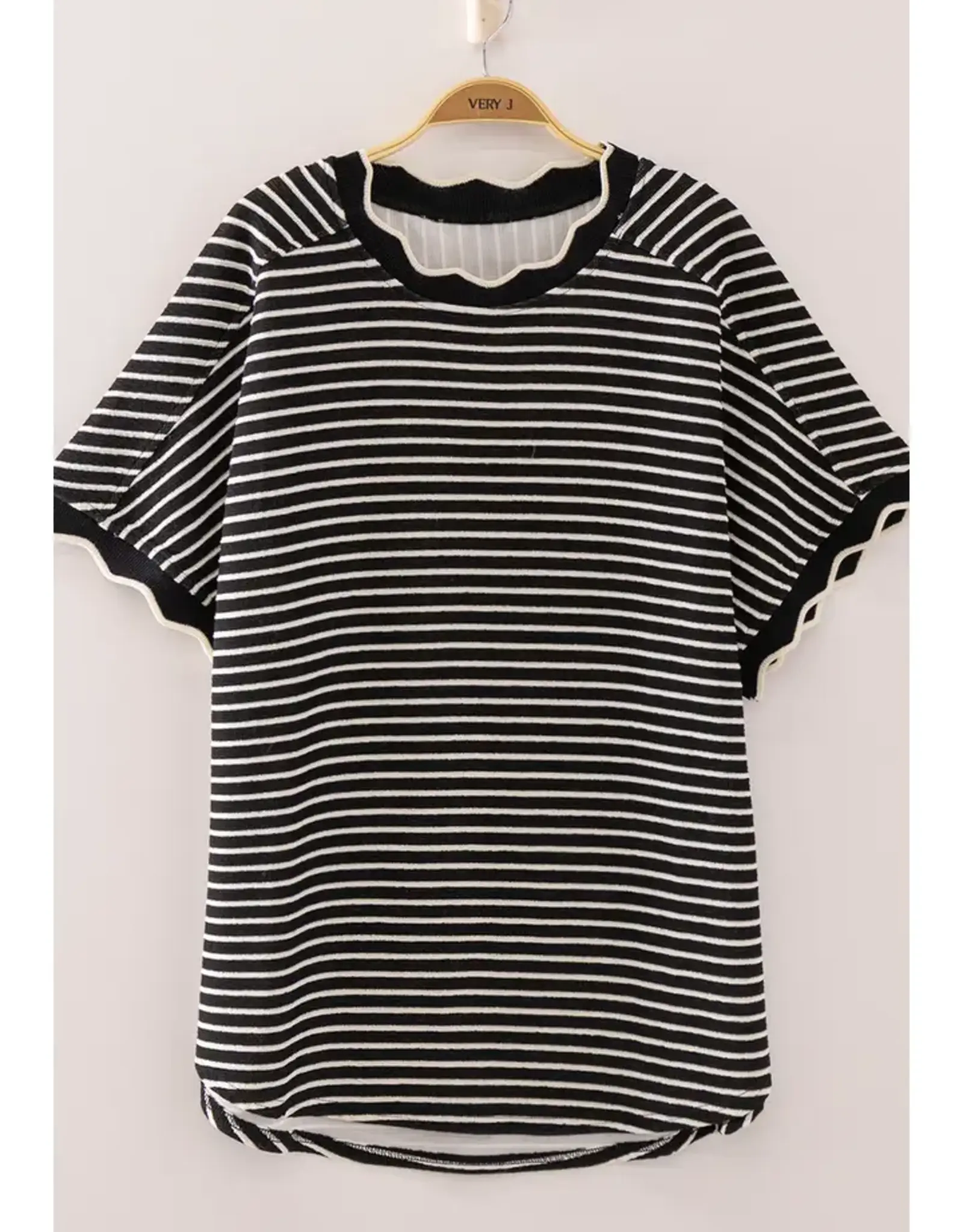 Very J Scallop Trim Stripe Knit Top