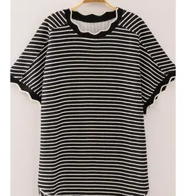Very J Scallop Trim Stripe Knit Top