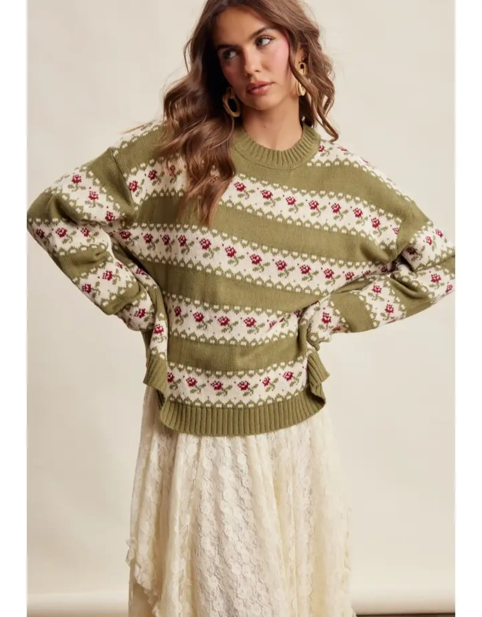 Listicle Floral Fair Isle Knit Sweater