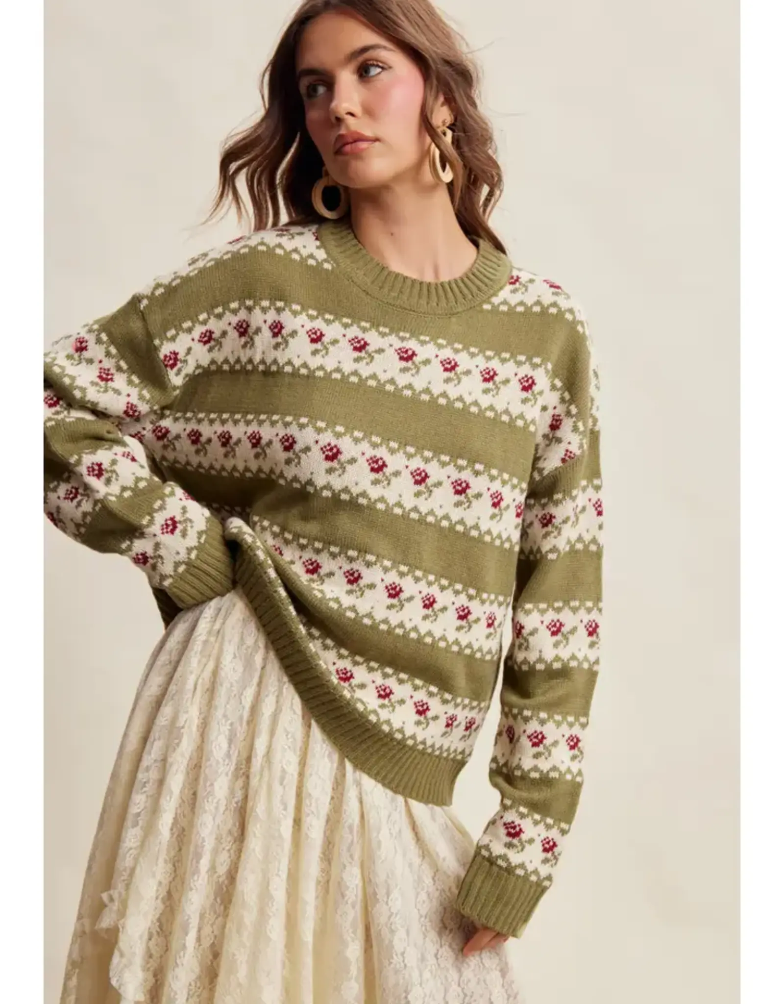 Listicle Floral Fair Isle Knit Sweater