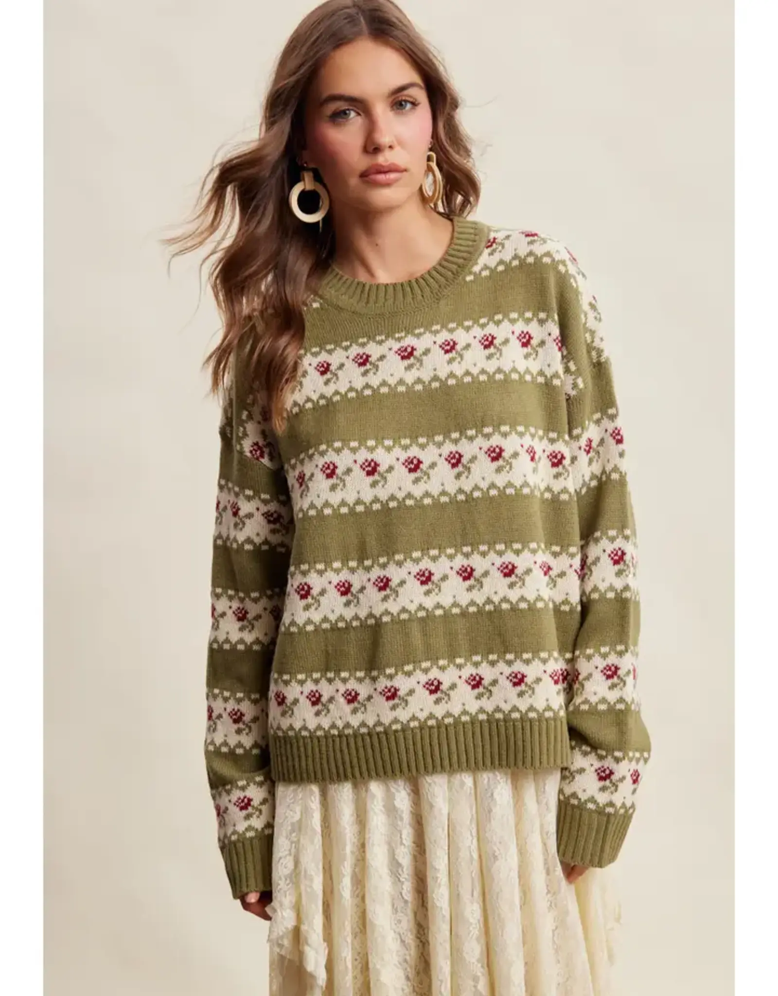 Listicle Floral Fair Isle Knit Sweater