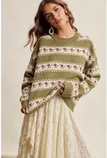 Listicle Floral Fair Isle Knit Sweater
