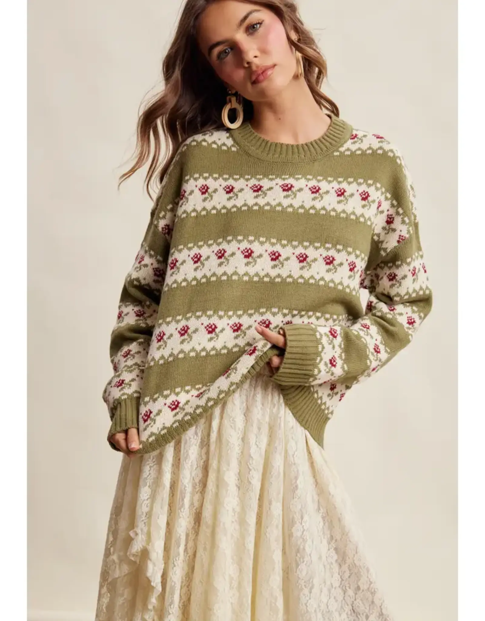 Listicle Floral Fair Isle Knit Sweater