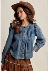 Listicle Ruffle Shoulder Denim Blouse