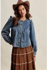 Listicle Ruffle Shoulder Denim Blouse