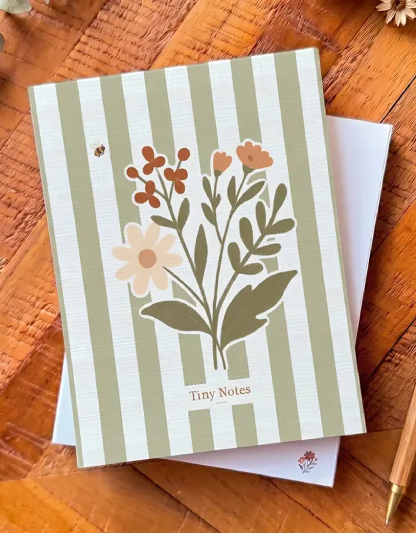 Luly Studio Co Tiny Notepad Jotter, Bouquet & Green Stripes