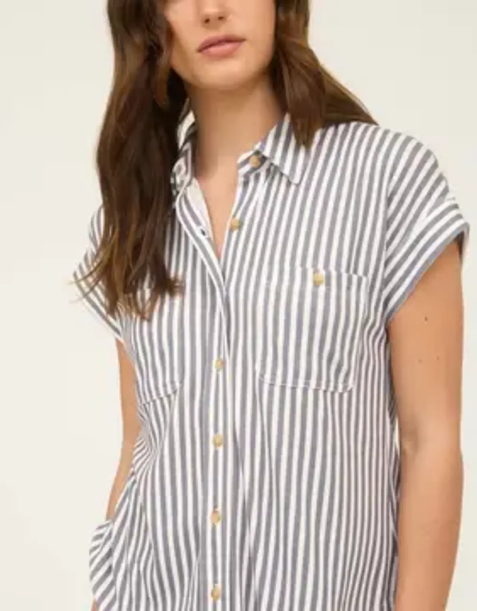 Blu Pepper Striped Collard Short Sleeve Button Up