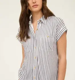 Blu Pepper Striped Collard Short Sleeve Button Up