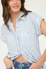 Blu Pepper Striped Collard Short Sleeve Button Up