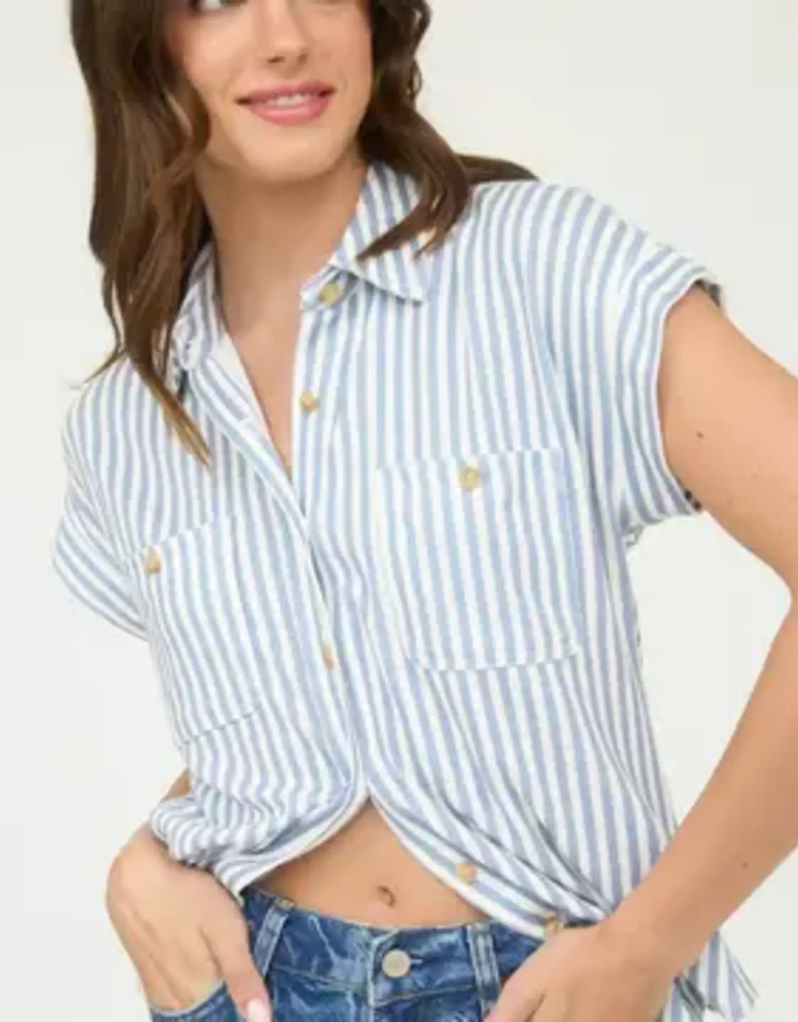 Blu Pepper Striped Collard Short Sleeve Button Up