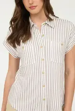 Blu Pepper Striped Collard Short Sleeve Button Up