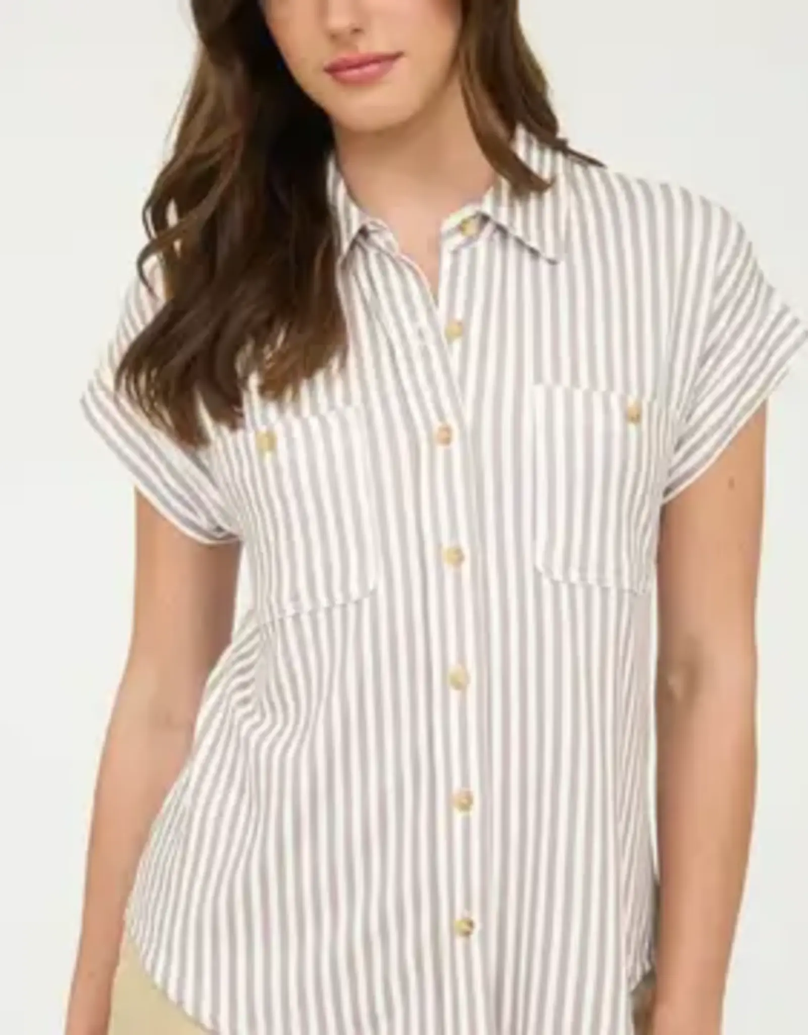 Blu Pepper Striped Collard Short Sleeve Button Up