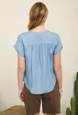 Blu Pepper Henley Ruched Short Sleeve Top