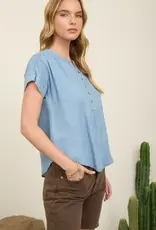 Blu Pepper Henley Ruched Short Sleeve Top