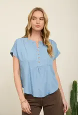 Blu Pepper Henley Ruched Short Sleeve Top