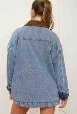 Blu Pepper Contrast Collar Latch Hook Denim Jacket