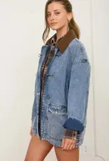 Blu Pepper Contrast Collar Latch Hook Denim Jacket