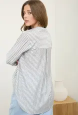 Blu Pepper Stripe Button Down Long Sleeve Top