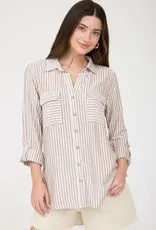 Blu Pepper Stripe Button Down Long Sleeve Top