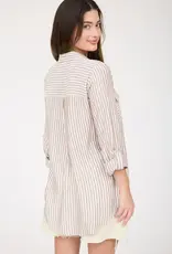 Blu Pepper Stripe Button Down Long Sleeve Top