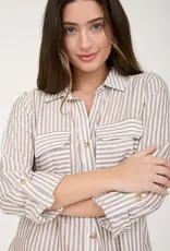 Blu Pepper Stripe Button Down Long Sleeve Top