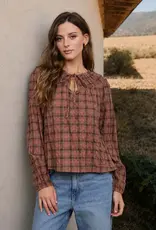 Blu Pepper Plaid Tie Front Long Sleeve Top
