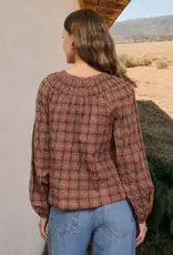 Blu Pepper Plaid Tie Front Long Sleeve Top