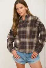 Blu Pepper Plaid Button Down Boxy Long Sleeve