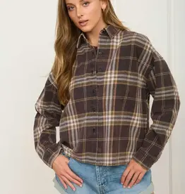 Blu Pepper Plaid Button Down Boxy Long Sleeve