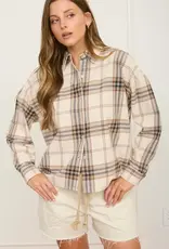 Blu Pepper Plaid Button Down Boxy Long Sleeve