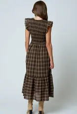 Blu Pepper Plaid Smocked V-Neck Button Down Dress