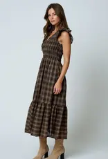 Blu Pepper Plaid Smocked V-Neck Button Down Dress