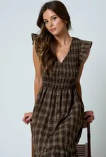 Blu Pepper Plaid Smocked V-Neck Button Down Dress
