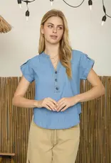 Blu Pepper V-Neck Half Button Top