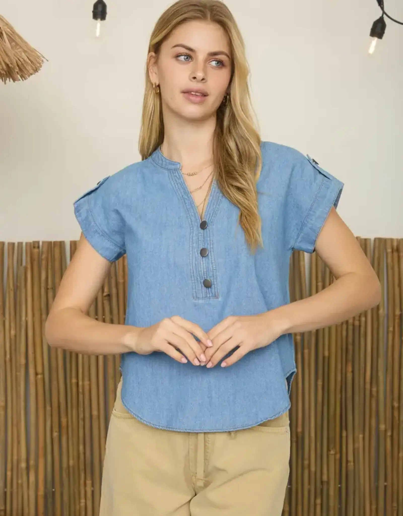 Blu Pepper V-Neck Half Button Top
