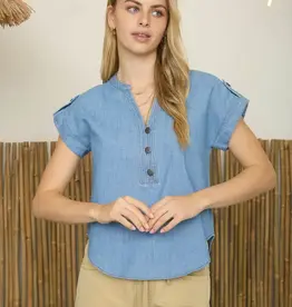 Blu Pepper V-Neck Half Button Top