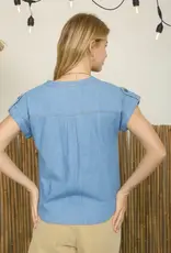 Blu Pepper V-Neck Half Button Top