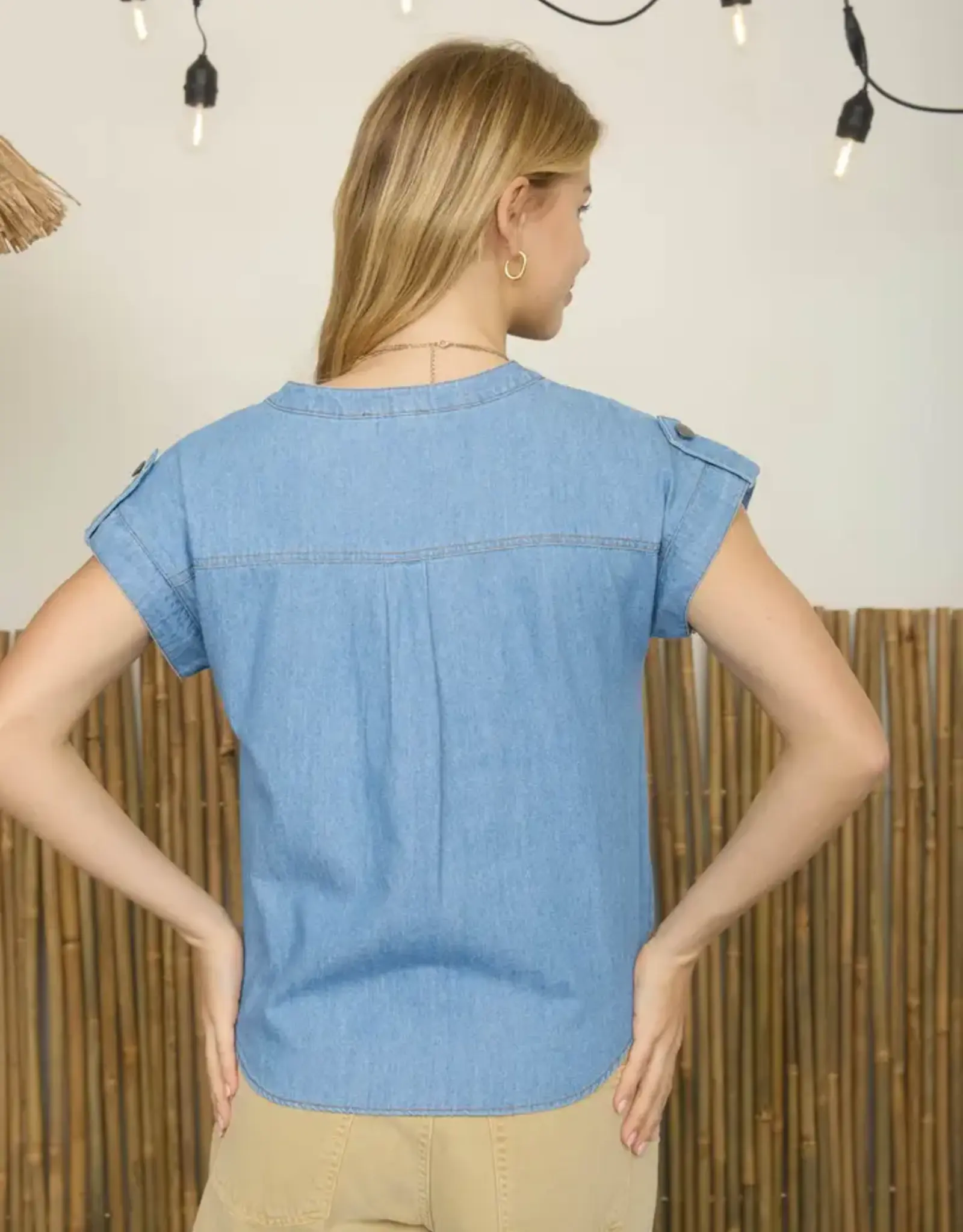 Blu Pepper V-Neck Half Button Top