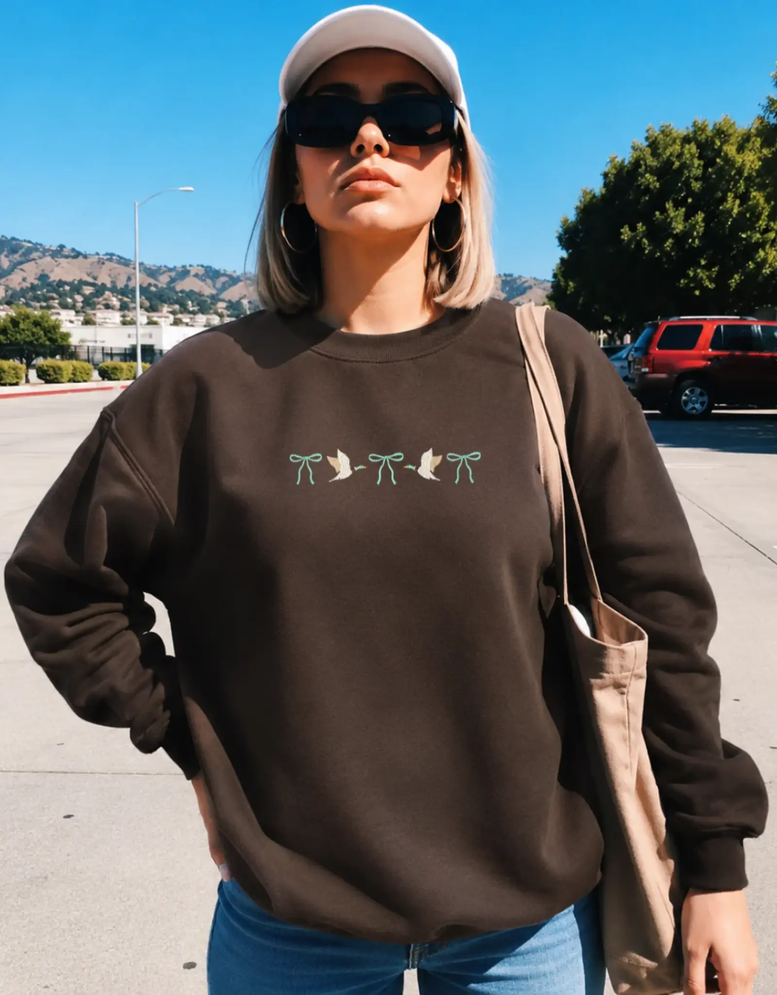 Blonde Ambition Embroidered Mallards & Bows Crewneck