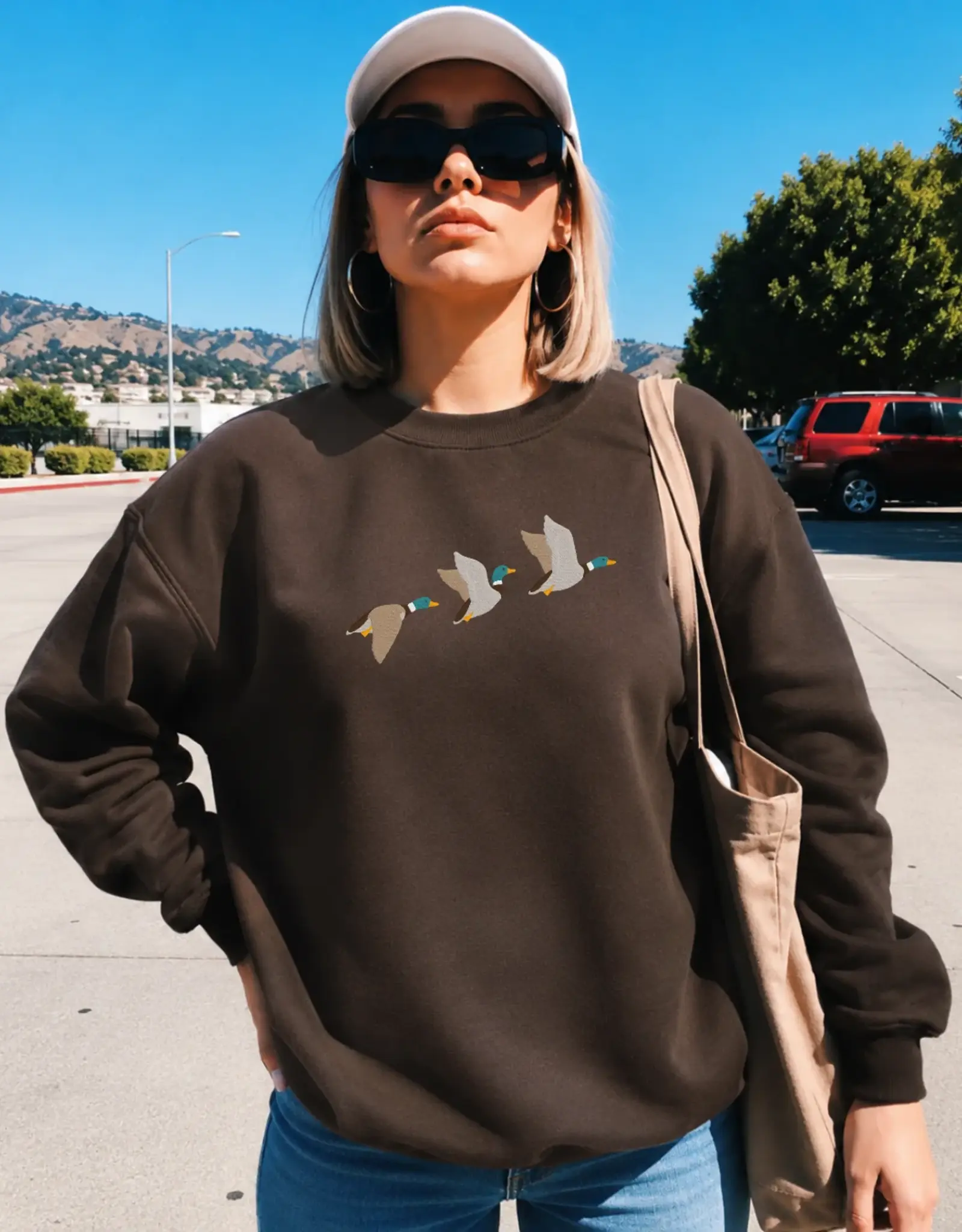 Blonde Ambition Embroidered Flying Mallards Crewneck