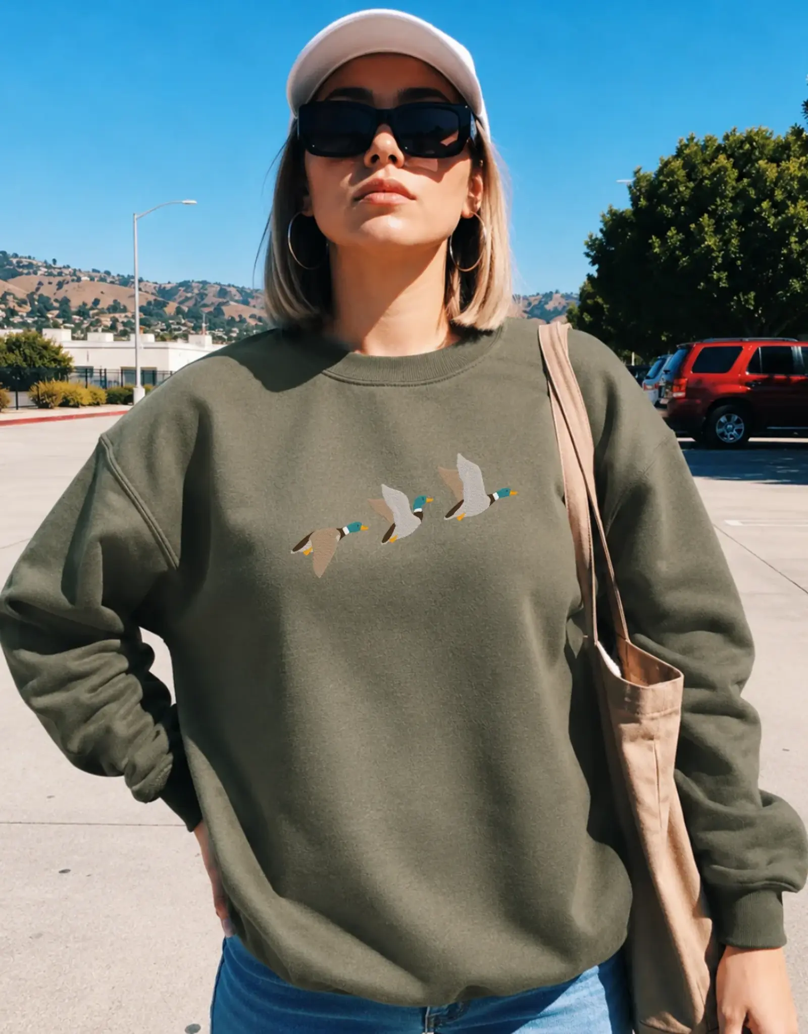 Blonde Ambition Embroidered Flying Mallards Crewneck