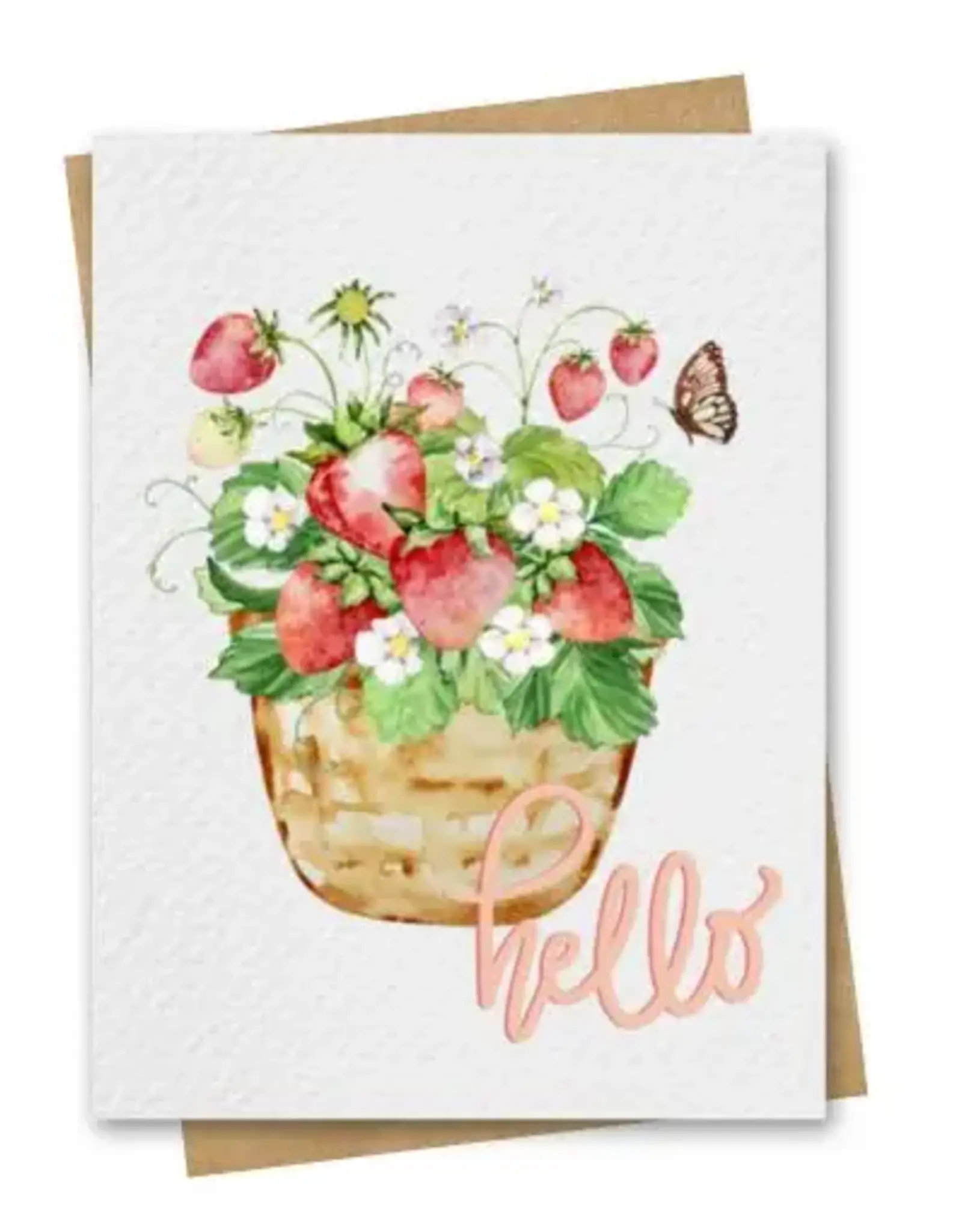 Paper Kuts Card, Watercolor Strawberry Hello