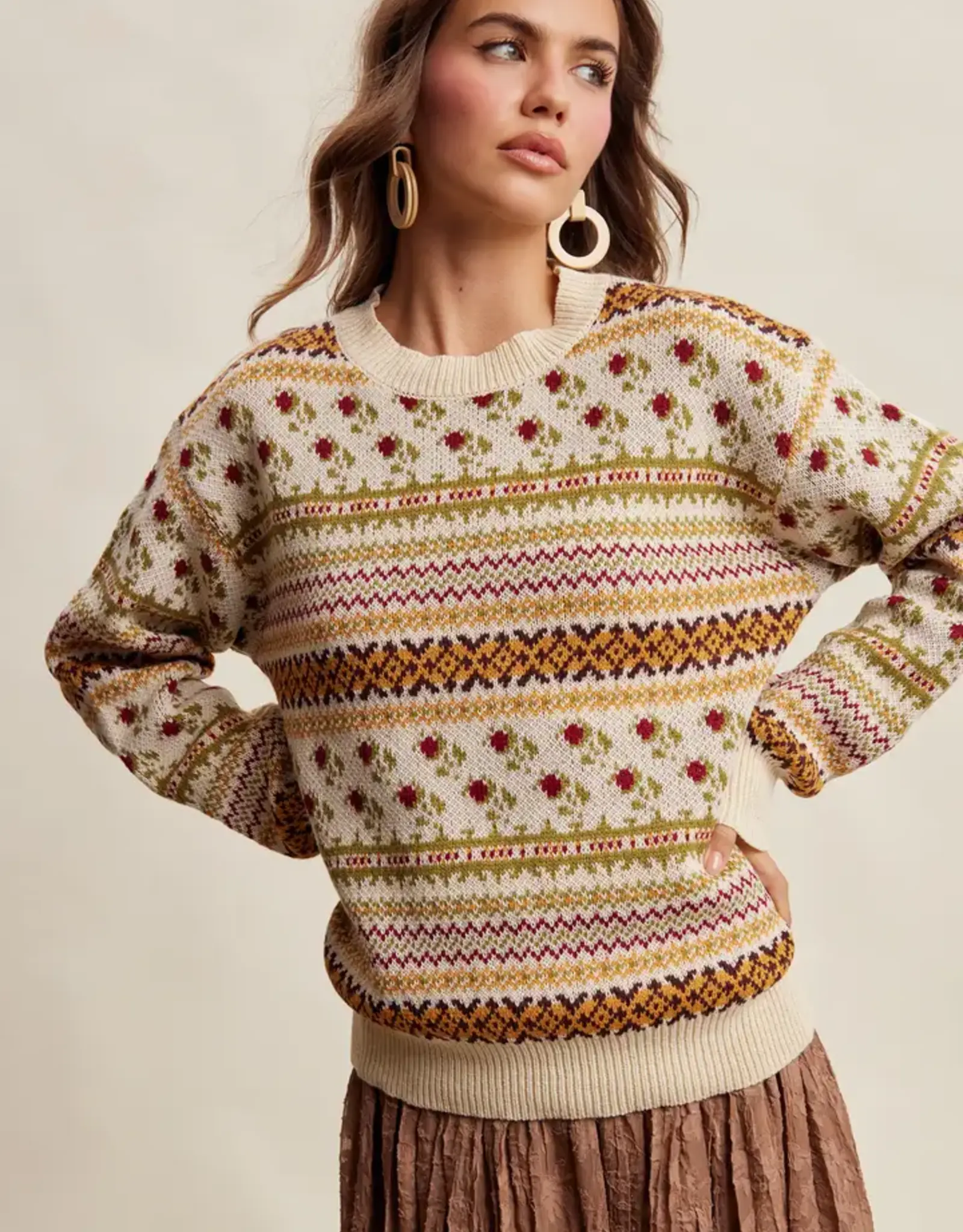 Listicle Fair Isle Floral Knit Sweater