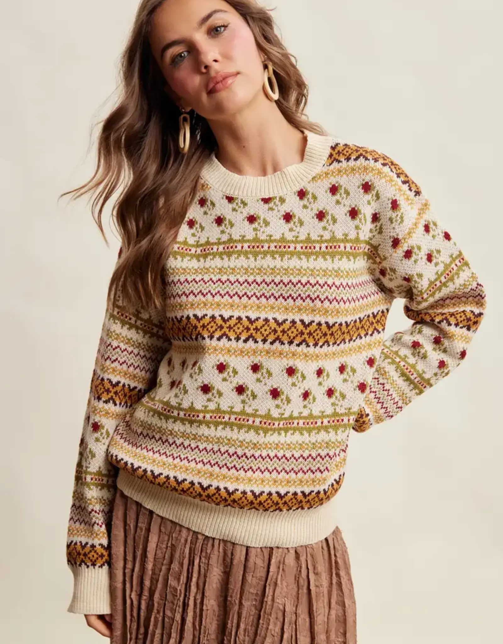 Listicle Fair Isle Floral Knit Sweater
