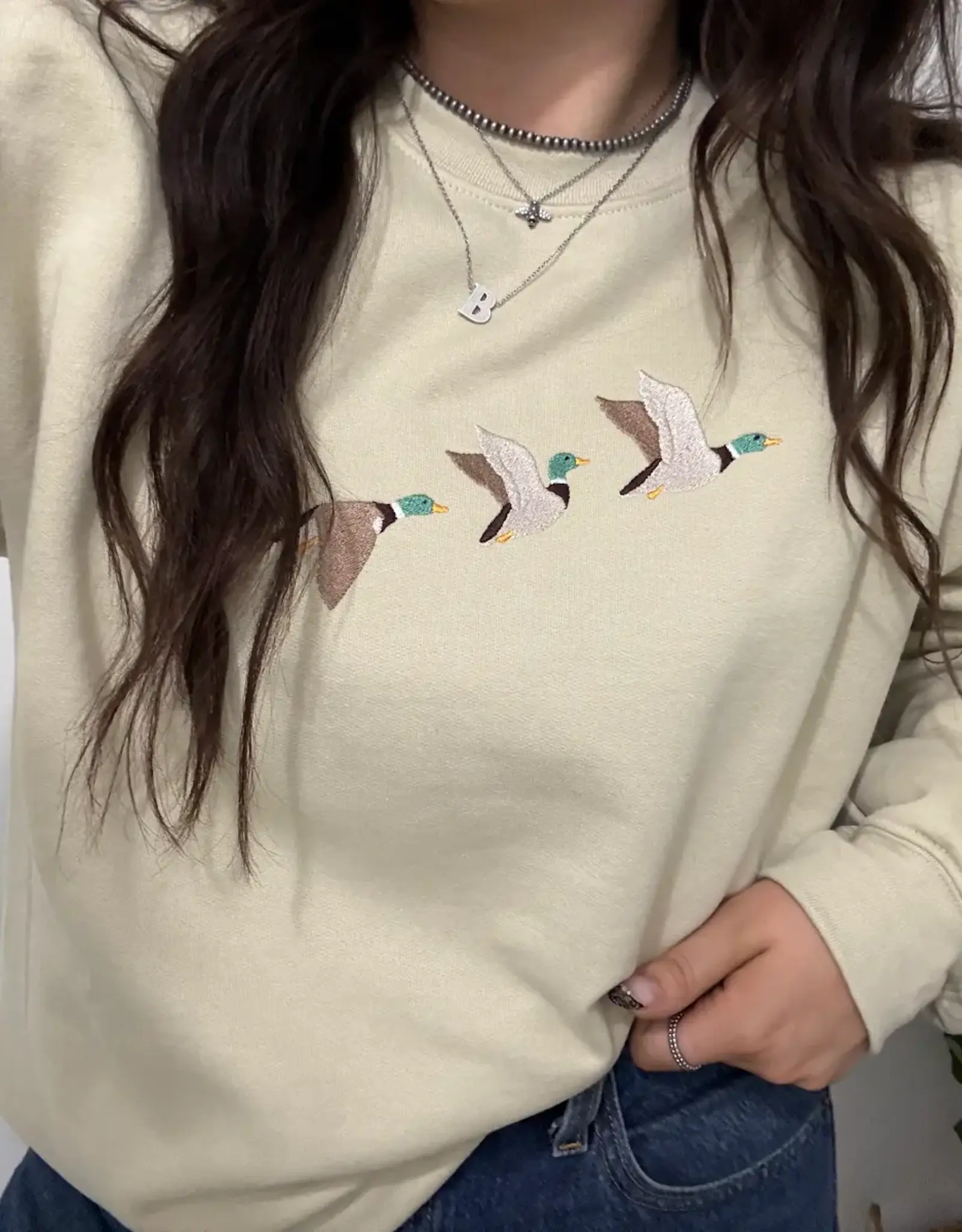 Blonde Ambition Embroidered Flying Mallards Crewneck