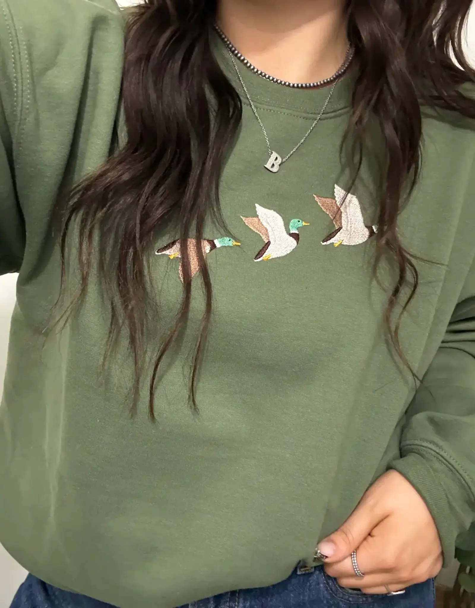 Blonde Ambition Embroidered Flying Mallards Crewneck