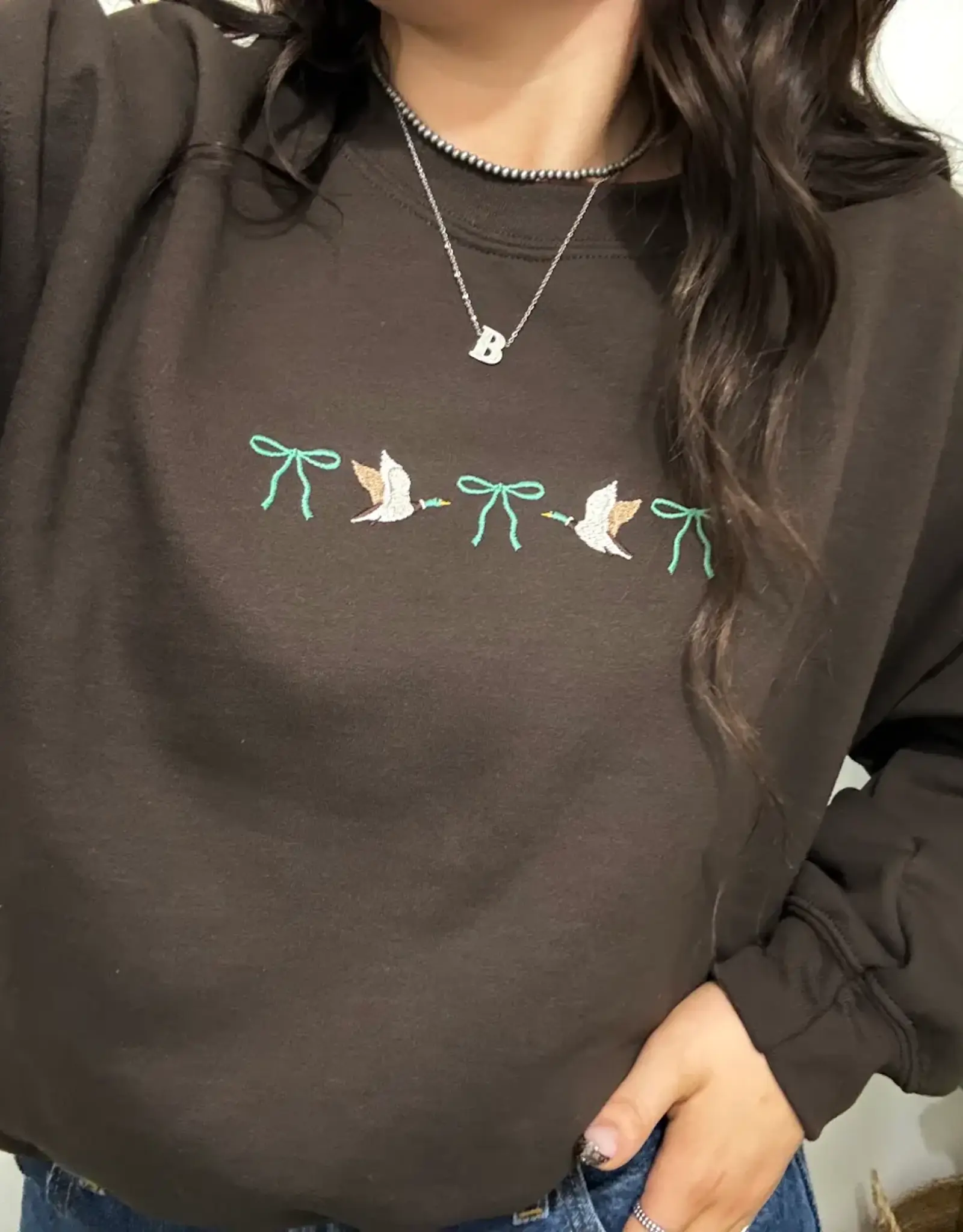 Blonde Ambition Embroidered Mallards & Bows Crewneck
