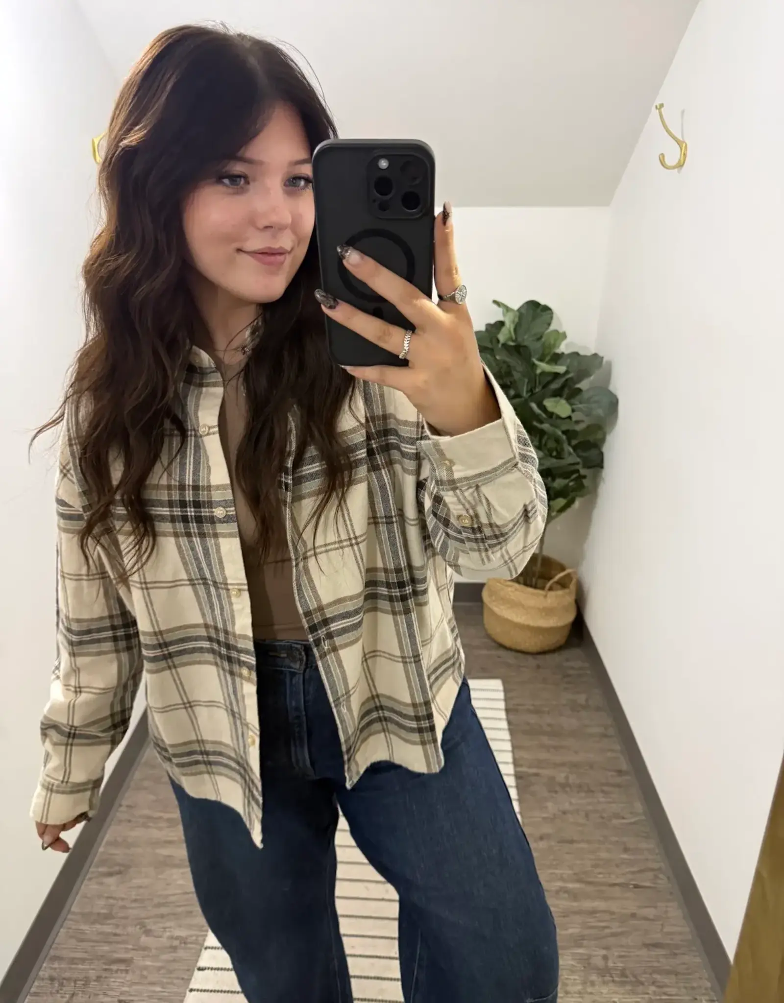 Blu Pepper Plaid Button Down Boxy Long Sleeve